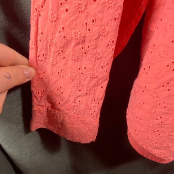 LC women top 2x eyelet lace cottagecore boho spring feminine floral coral pink - Picture 3 of 7